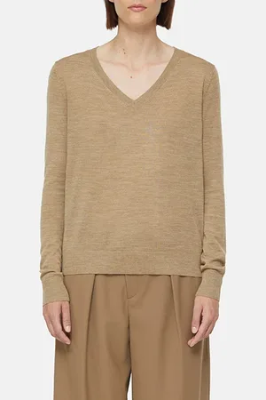Closed V Neck Long Sleeves Brown Sugar