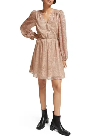 Scotch&Soda Balloon Sleeve Mini Dress Metallic Rose