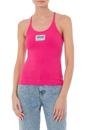 Moschino Logo Patch Ribbed Cotton Tank Top Pink