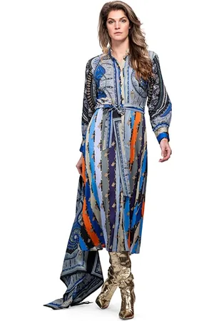 MUCHO GUSTO Dress Louvain Long Blue With Belts And Paisley