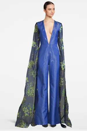 Marcell Von Berlin Women‘s Loose-fit Overall With Floral Sleeves Bright Blue/bl