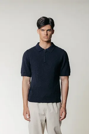 Colourful rebel Toby Slub Zip Polo Deepest Blue