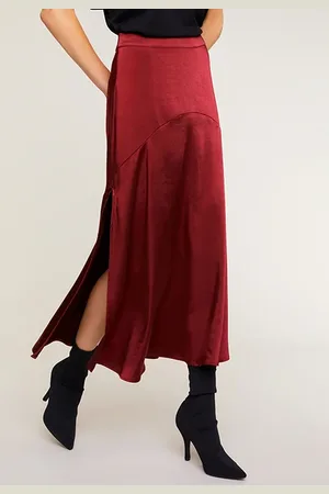 Motivi Heavy Satin Midi Skirt Red
