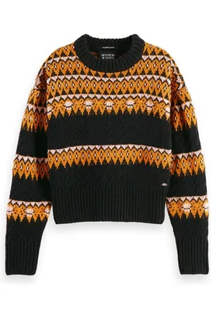 Scotch&Soda Fair Isle Knitted Cable Pullover Black Sky