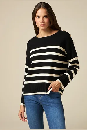 Oltre Striped Sweater With Army Buttons Black