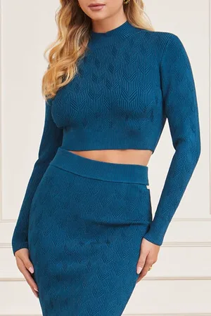 Guess GUESS Arlet Sweater Top Blue Knitted Opal