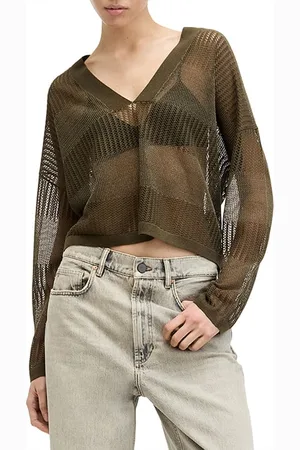 AllSaints Misha V Neck Khaki Green