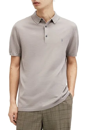AllSaints Mode Merino Ss Polo Chestnut Taupe