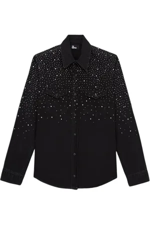 The Kooples Chemise Western Black Denim Avec Strass Black Washed