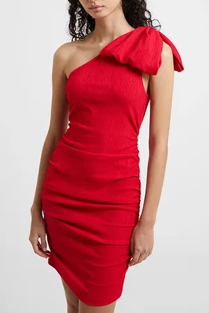 French Connection Sonya Ribbed One Shoulder Dres Red