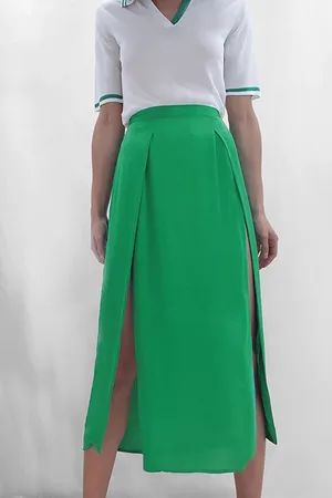 French Connection Inu Satin Slip Skirt Palm Green