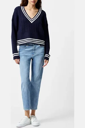 French Connection Babysoft Cable V Neck Jumper Marine