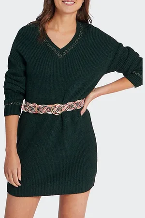 ICODE Imperial Green Lurex Knit V-neckline Dress