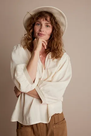 Summum Woman Top Short Sleeves Lyocell Cotton Ivory