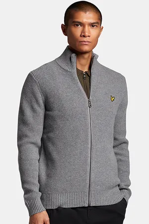 Lyle & Scott Knitted Rib Zip Through Cardigan Mid Grey Marl