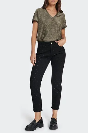 ICODE Black Boyfit Jeans With Gold Polka Dots
