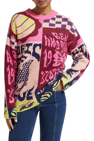 Scotch&Soda Oversized Graphic Jacquard Pullover Pink Flyer Graphic