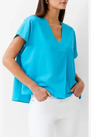 French Connection Vee Boxy Crepe Light Top Peacock