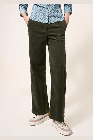 White Stuff Belle Cord Wide Leg Khaki Green