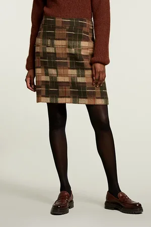 River Woods Brown Checked Short Skirt