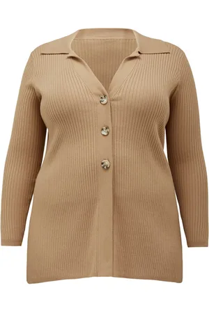 Forever New Beth Curve Collar Knit Cardigan Camel