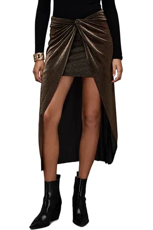 AllSaints Sami Metallic Skirt Gold