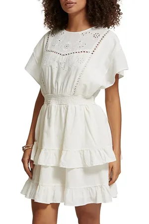 Scotch&Soda Mini Dress With Broderie Anglaise Soft Ice