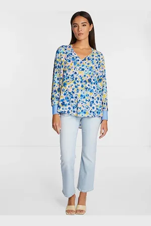 Rich & Royal Printed V-neck Blouse Arctic Blue