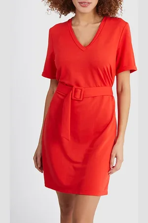 ICODE Crimson Red Knit Belted Dress