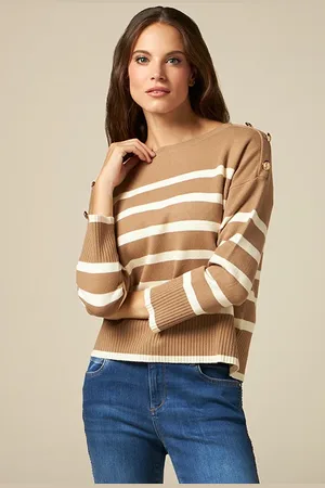 Oltre Striped Sweater With Army Buttons Natural