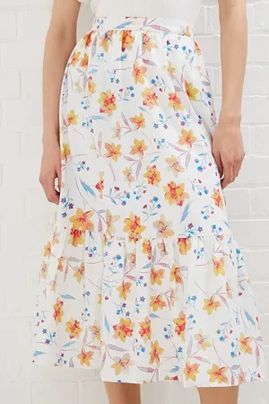 French Connection Camille Drape Tiered Midi Skrt White