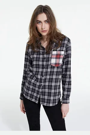 The Kooples Chemise A Carreaux Et Poches Constratees Black