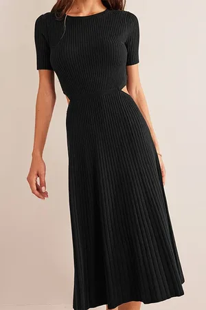 Boden Cut Out Knitted Midi Dress Black
