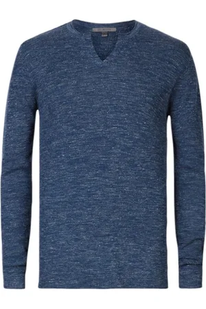 John Varvatos Travis Ls Rib Henley With Open Placket Navy