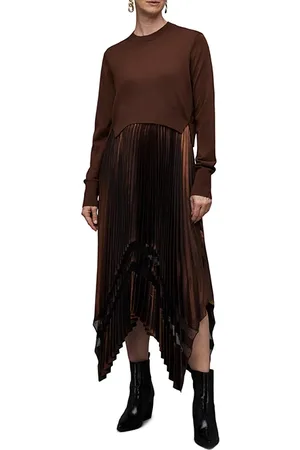 AllSaints Nadia Foil Dress Pale Cacao/black