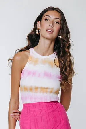 Colourful rebel Sachi Tie Dye Rib Tanktop Bright Orange