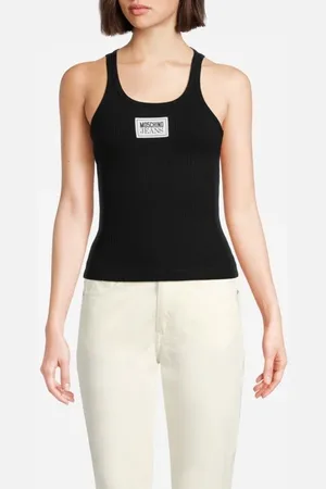 Moschino Logo Patch Cotton Tank Top Black