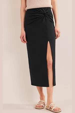 Boden Knot Detail Jersey Midi Skirt Black