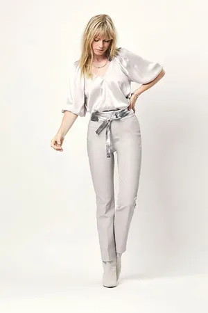 Dante 6 Nome Crp Flare Leather Pants Ice Grey