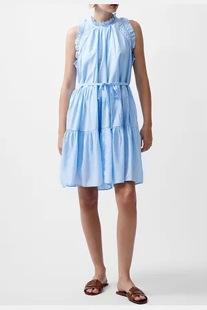 French Connection Emily Tiered Flared Dress Blue