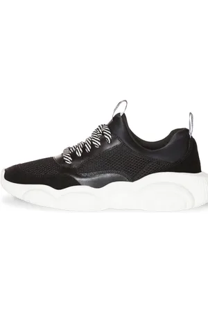 Moschino Teddy Run Sneaker In Mesh, Calfskin And Split Leather Black