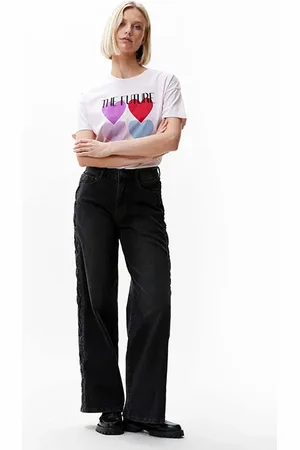 Catwalk Junkie Loose Fit Jeans With Lace Detail Washed Black