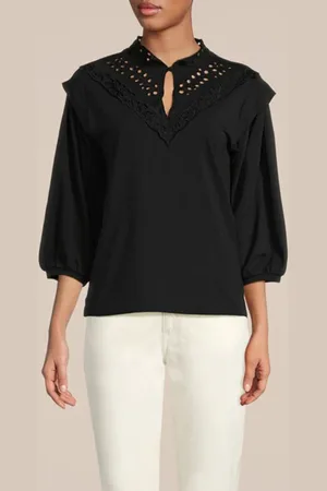 Summum Woman Jersey Top 3/4 Sleeve Jersey And Embroidery Mic Black
