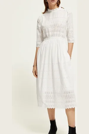 Scotch&Soda Midi Broderie Dress Off White