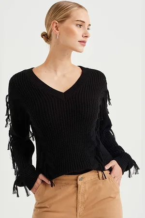 WE Fashion Knitted Pullover Black