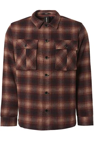 No Excess Overshirt Button Closure Check With Wool Brandy