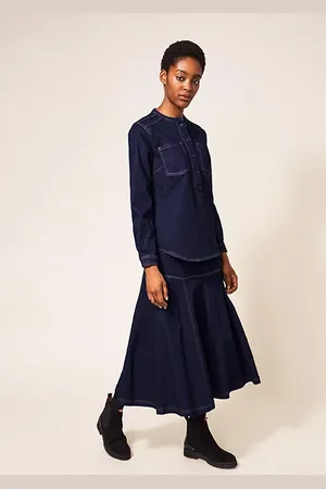 White Stuff Quinn Rinse Denim Skirt Dark Denim