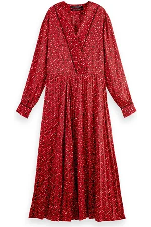Scotch&Soda Long Sleeved Pleated Maxi Dress Space Floral Electric Red