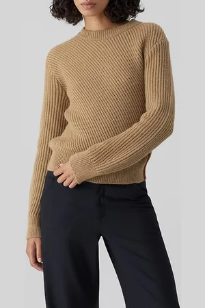 Closed Crew Neck Long Sleeve Knits Brown Marble