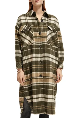 Scotch&Soda Wool Blend Checked Long Shirt Jacket Field Green